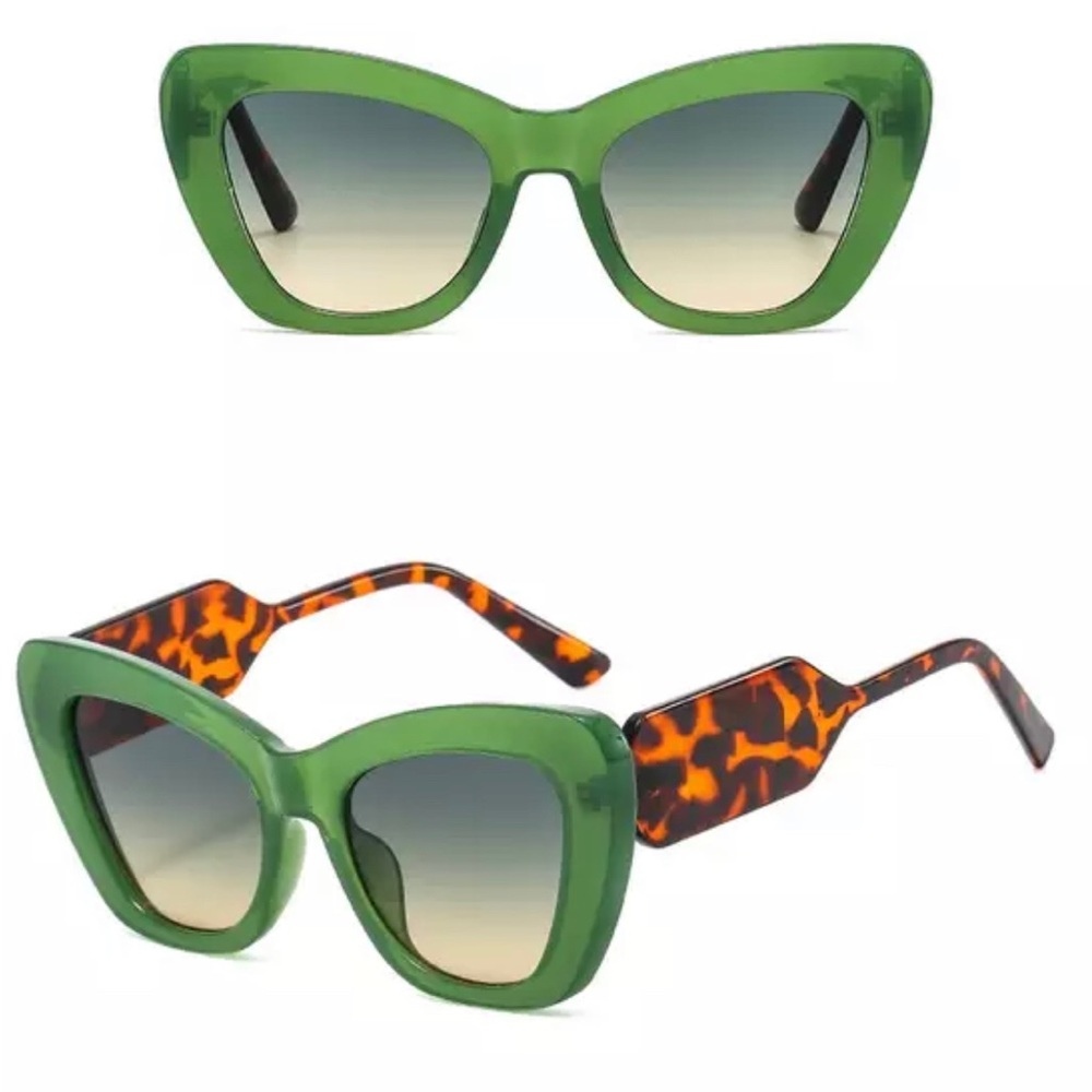 Cheetah Oversized Cat Eye Sunglasses in Green & Brown